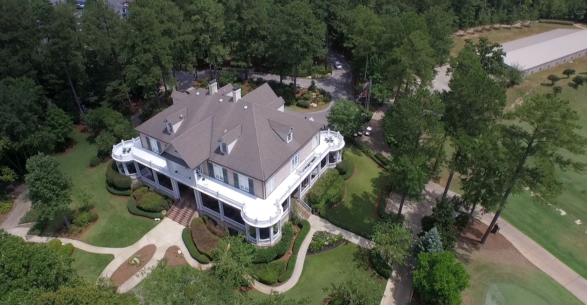 drone shot of large house